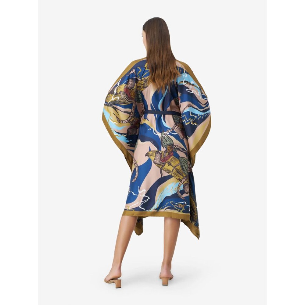 NWT Jim Thompson Slipper Orchid Silk Kimono Kaftan Dress Beige - Picture 4 of 7